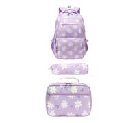 Qianly Daisy Sac à Dos pour Les Filles avec boîte à Lunch Crayon Crayon 3pcs Set Scolaire, Violet