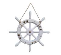 Qianly Décoration Murale Roue de Navire, Décoration sur Le Thème de La Plage, Roue de Navire En Bois pour Une Fête de Pirates, La Maison et La Chambre, Blanc