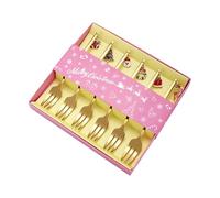 Qianly Ensemble de 6 Fourchettes de Noël, Couverts de Table, Coffret Cadeau, Fourchettes à Dessert En Acier Inoxydable, Kit de Couverts de Noël pour La Cuisi, or