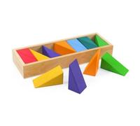 Qianly Ensemble de Blocs Géométriques en Bois Éducatif Jouet D'empilage Formes et Couleurs Inspiré de Pédagogique Blocs de Construction en Bois Colorés, Triangle