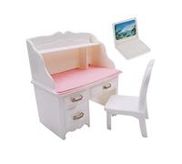 Qianly Ensemble de Meubles Miniatures pour Maison de Poupée : Bureau et Chaise, avec ordinateur portable blanc