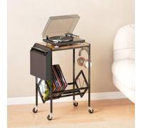Qianly Étagère Vinyle Vintage Meuble Tourne Disque Présentoir Disques Chariot Rangement Ouvert Support Casques Magazines Côté Ouvert Adapté au Salon Chambre, Table De Disque Vinyle Rétro - Petite