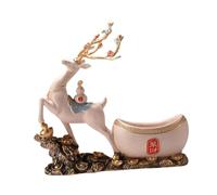 Qianly Figurine de Cerf, Statue avec Plateau, Fabrication Artisanale, Décoration de Table pour Meuble TV Ou Cheminée Intérieure, Place