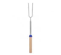 Qianly Fourchette télescopique pour barbecue, extensible en acier inoxydable, manche en bois, pour camping et brasero, Bleu