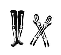 Qianly Gants et Bas Squelette pour Halloween, Accessoires de Costume, Chaussettes Hautes Effrayantes et Confortables pour Spectacles et Festivals de Musique, Gants Longs