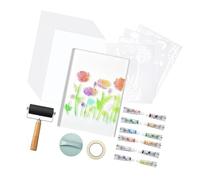 Qianly Gel Printing Plate Set Artistique Complet avec Pochoirs Plaques de Gel Papiers Rouleau et Baren Facile à Nettoyer Adapté Aux Débutants pour Bricolage, Style B