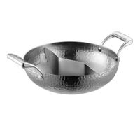 Qianly Hot Pot avec Deux Compartiments Acier Inoxydable Marmite avec Séparateur sans Mélange des Goûts Fondue Japonaise pour Familles, Naturel, 32cm