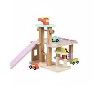 Qianly Jeu pour Enfants Garage Jouets Voitures Circuit Ascenseur Manuel Bois Multi Niveaux avec Rampes Héliport et Places Numérotées Adapté aux Jeux, Ylb-Parking Lot