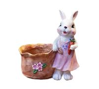 Qianly Joli Pot de Fleurs Décoratif en Résine, Figurine de Lapin, Petit Pot pour Pelouse, Balcon Ou Clôture, Lapin Blanc