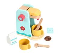 Qianly Jouet de Cuisine Set de Jeu D'Imitation avec Accessoires en Bois de Simulation Améliore Les Compétences Sociales Adapté comme Cadeau Pou, Cafetière