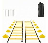 Qianly Kit D'entraînement D'agilité Complet Échelle Rythme avec Coupelles Pliable Équipement pour Sportifs, Gymnase, Jaune