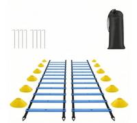 Qianly Kit D'entraînement D'agilité Complet Échelle Rythme avec Coupelles Pliable Équipement pour Sportifs, Gymnase, Bleu