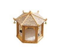 Qianly Maison Chat Griffoir Structure Grimpante Mobilier Feline en Bois avec Pavillon Traditionnel et Poteaux Zone de Repos Protégée pour Siestes