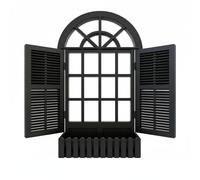 Qianly Miniature Fenêtre Vitrine Maquette Décorative de Poupée Look Rustique Élégant avec Détails Architecturaux Adaptée aux Projets, Black