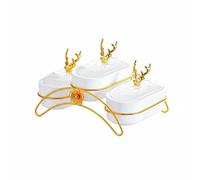 Qianly Plat à Fruits Secs avec Couvercles Décoratifs Compartimenté Plateau Amuse-Gueule à Compartiments Design Décoratif Ensemble de Raviers avec Support, Blanc, 3 Grilles A