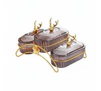 Qianly Plat à Fruits Secs avec Couvercles Décoratifs Compartimenté Plateau Amuse-Gueule à Compartiments Design Décoratif Ensemble de Raviers avec Support, Gris Fumé, 3gridsa