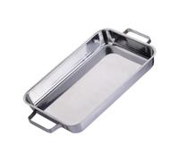 Qianly Plat à Rôtir En Acier Inoxydable avec Poignées, Plaque de Cuisson Rectangulaire pour Poisson et Viande, Plateau de Préparation Des Aliments, Plaque de, Argent