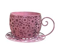 Qianly Pot de Fleurs en Métal, Cache-Pot en Forme de Tasse à Café Ou à Thé, Idéal pour Une étagère, Un Hôtel, Un Cadeau d'anniversaire Ou Une Décoration, Rose