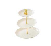 Qianly Présentoir à Cupcakes, Présentoir à Gâteaux, Plateau à Desserts Décoratif à étages, égouttoir Multifonctionnel En PP, Idéal pour Les Fêtes, Les Mariag, Beige avec Ours Doré