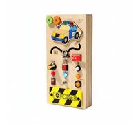 Qianly Tableau de Bord Simulé Volant Interactif Panneau d'Activité Planche Sensorielle en Bois de Sapin avec LED et Pièces, Panneau De Voiture De Police Et Voleur