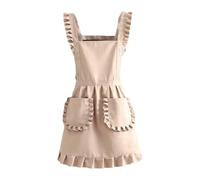 Qianly Tablier Rétro à Volants, Ajustable, Joli et Mignon pour Filles et Femmes, Idéal pour Les Fêtes Costumées, Les Cafés Vintage et Le Cosplay, avec Poches, Beige