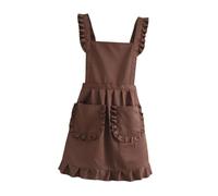 Qianly Tablier Rétro à Volants, Ajustable, Joli et Mignon pour Filles et Femmes, Idéal pour Les Fêtes Costumées, Les Cafés Vintage et Le Cosplay, avec Poches, Brun