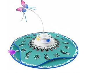 Qianly Teaser de Chat Électrique Jouet Interactif Papillon Virevoltant Tapis Plein Cercle Plumes Aléatoires Mouvement Naturel de Proie PP Polyester Plaid