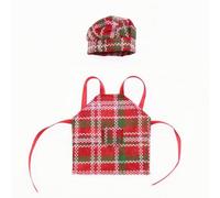 Qianly Tenue Cuisinier Miniature Créatif Ensemble Tablier Cvre-Chef Chef Polyvalent pr Décoration D'étagère , Rouge+Vert+À Carreaux
