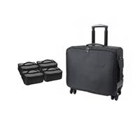 Qianly Valise de Maquillage à 3 Niveaux Fermeture Éclair Chariot Cosmétique à 3 Niveaux Poignée Télescopique pour Artistes du, Trolley Roues D Avion 4 Boîtes Transparentes