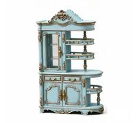 Qianly Vitrine Miniature à Deux Faces Finition Soignée Buffet Miniature 1:12 Aspect Vintage Décoration Réduite pour Collectionneurs, Mini Scène, Bleu