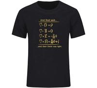 Qianqianzhi Men's Physics God Says Maxwell Equations and Then There Was Light Nerd Design Cotton Men Science Summer Top T-Shirts Black M
