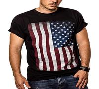 Qianqianzhi Men's USA Flag United States of America T-Shirts Black L