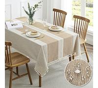 QIANQUHUI Nappe brodée rectangulaire en Coton et Lin pour Table de Salle à Manger, Anti-poussière et résistante aux déversements (café, carrée, 140 x 140 cm, 2 à 4 Places)