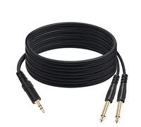 QIANRENON 1,5 m TRS 3,5mm à TS 6,35mm Y Splitter Audio Câble Adaptateur Plaqués Or TRS 1/8 Mâle à 2 TS 1/4 Mâle stéréo Patch Câble, pour Guitare Haut-Parleur, Mélangeur, Amplificateur, 4.9ft