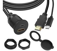 QIANRENON 2 en 1 USB C HDMI Fixation filetée Embarqué étanche Câble Adaptateur USB C 2.0+HDMI 1.4 mâle vers femelle panneau Montage Câble, Soutien 4K@60HZ, pour voiture bord tableau bureau,1M/3.3ft