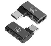 QIANRENON 20Gbps USB C 90° Angle Adaptateur 100W USB3.2 Type C mâle à Femelle Angle Droit connecteur, supporte Audio/vidéo 8K, pour Smartphone Tablette Steam Deck, Noir Brillant, 2Pcs (coude latéral)