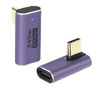 QIANRENON 40Gbps USB C 90 Degrés Angle Adaptateur 240W USB C 4.0 Mâle à Femelle Droit Angle Connecteur USB4.0 Type C, Indicateur LED, Transmission Audio et vidéo 8K, 2 pcs (Pliage Intermédiaire)