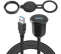 QIANRENON 5Gbps USB 3.0 Filetée Fixation Embarqué Voiture étanche Câble USB 3.0 Mâle à Femelle Panneau Montage Extension Câble, LED, Al boîtier, pour Tableaux de Bord Voiture Bateaux Moto,2m/6.5ft
