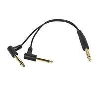 QIANRENON 6.35mm 1/4 pouce TRS Stéréo Mâle à 90 Degrés Angle Droit Double 6.35mm Mono TS Mâle Y Splitter Câble Audio pour Studios Pro Sound & DJ's, Câble Noir Mâle Plaqué Or (34CM)