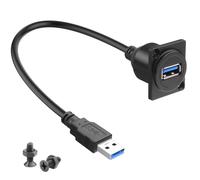 QIANRENON Adaptateur de montage sur panneau USB 3.0 5 Gbps - Câble court USB 3.0 mâle vers femelle - Câble d'extension - 5 V/2 A - Type XLR/D - Pour tableau de bord - 30 cm