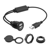 QIANRENON Adaptateur USB 1 vers 2 intégré - Câble court USB 2.0 mâle vers 2 prises USB 2.0 - Filetage - Connecteur de montage fixe - Avec puce - Transfert de données simultané - 35 cm