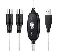 QIANRENON câble d'édition de musique MIDI 5 broches 1 en 1 câble adaptateur MIDI vers USB pour clavier de Piano vers PC/Mac/ordinateur portable argent 2 m