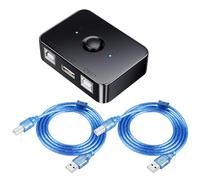 QIANRENON Commutateur de partage d'imprimante USB 2.0 2 ports USB B - 2 ordinateurs partagent 1 imprimante - Interrupteur manuel - Avec lumière LED - Avec 2 câbles d'imprimante USB 2.0 de 1,5 m