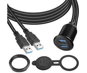 QIANRENON Double USB 3.0 Embarqué Voiture étanche Câble 2 USB3.0 Mâle à Femelle Fixe Filetée Montage Extension Câble, LED Lampe, Al Boîtier, pour Tableau de Bord Voiture Bateau Moto 2m/6.5ft