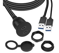 QIANRENON Double USB C Fileté Encastré Montage Voiture étanche Câble 2 USB 3.0 Mâle à 2 USB C Femelle Panneau Montage Rallonge Câble, pour Voiture Bateaux Camion Moto, 1m/3.3ft