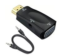 QIANRENON HDMI vers VGA Convertisseur Adaptateur avec câble Jack Audio 3,5 mm, connecteur plaqué Or HDMI mâle vers VGA Femelle vidéo HD 1080P pour Ordinateur Portable, PC, Moniteur, etc.