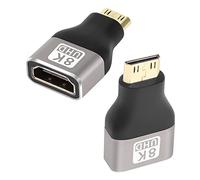 QIANRENON Lot de 2 adaptateurs d'extension 8K Mini HDMI vers HDMI, Mini HDMI mâle vers HDMI type A femelle convertisseur HDMI 2.1, prend en charge 8K @ 60Hz/4K @ 120Hz HDR ARC, pour tablette, appareil