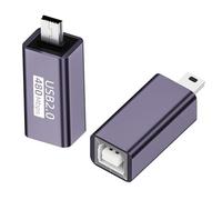 QIANRENON Lot de 2 adaptateurs électroniques Mini USB vers MIDI 480 Mbps - Fiche mini USB vers USB B femelle - Connexion pression 7 W - Boîtier en aluminium - Pour imprimante, scanner, piano