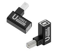 QIANRENON Lot de 2 adaptateurs USB B pour imprimante - Angle de 90° - USB type B mâle vers femelle - Connecteur à angle droit - Boîtier en aluminium - Pour imprimante, scanner, graveur, piano