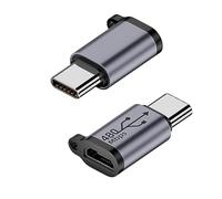 QIANRENON Lot de 2 adaptateurs USB C mâle vers micro USB femelle vers connecteur de données micro USB, prend en charge la charge 18 W 9 V/2 A, alliage AL/trou de suspension, charge ou transfert de